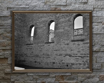 Impresión de arquitectura rústica / Arte mural en blanco y negro (Descarga digital)