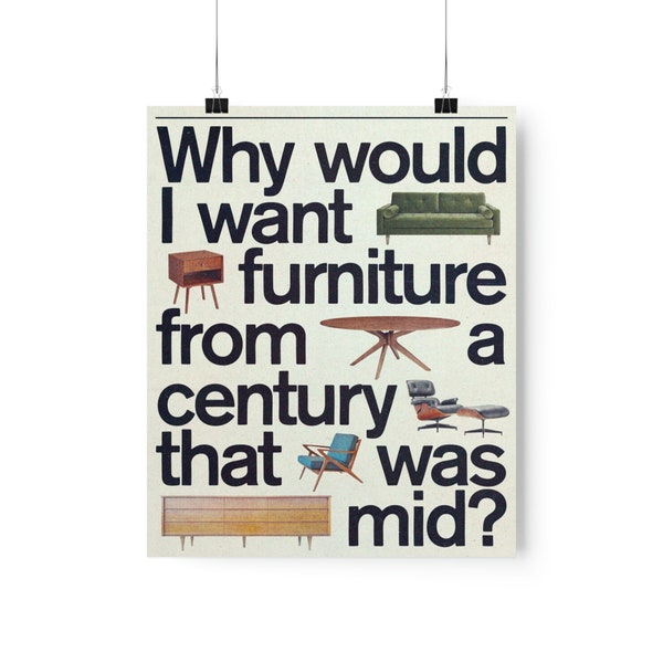 Mid-Century Modern Furniture Poster, Funny Print in 3 Sizes