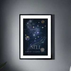 ZODIAC • Star chart • Personalizable poster for birthday and birth or baptism • Date and name