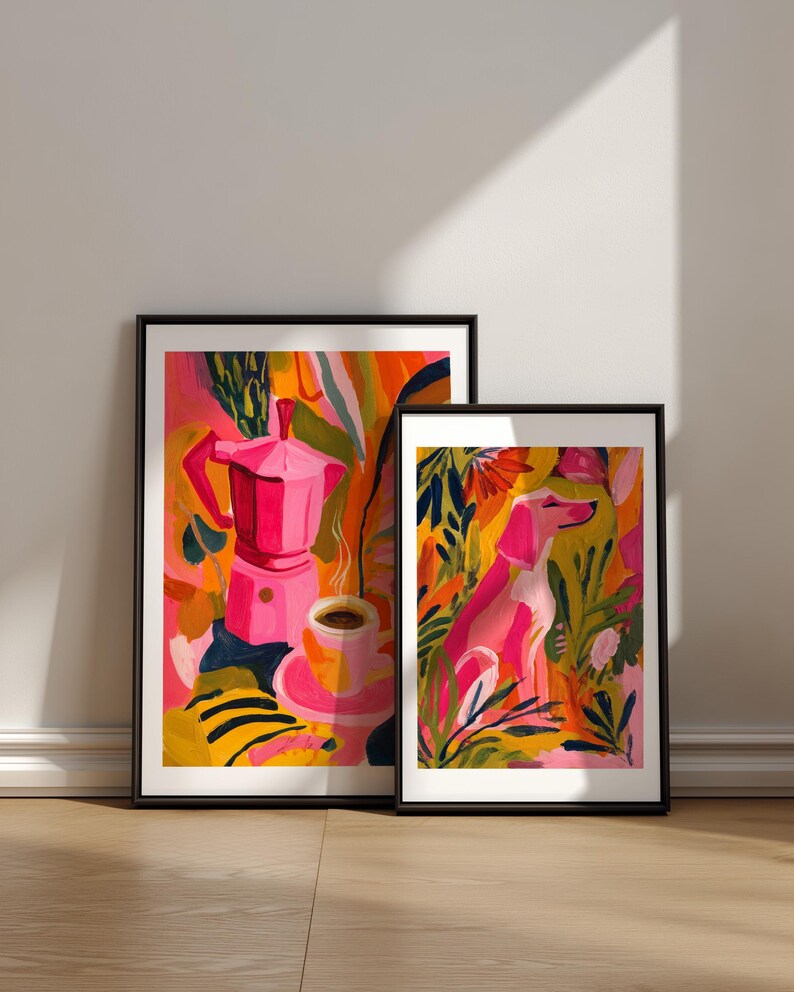 Affiche murale Chien, Portrait de chien coloré, Art pour amoureux des chiens, Affiche Chien mignon, Art floral pour chien, Art pour maman de chien, Art mural maximaliste, Téléchargement numérique image 2