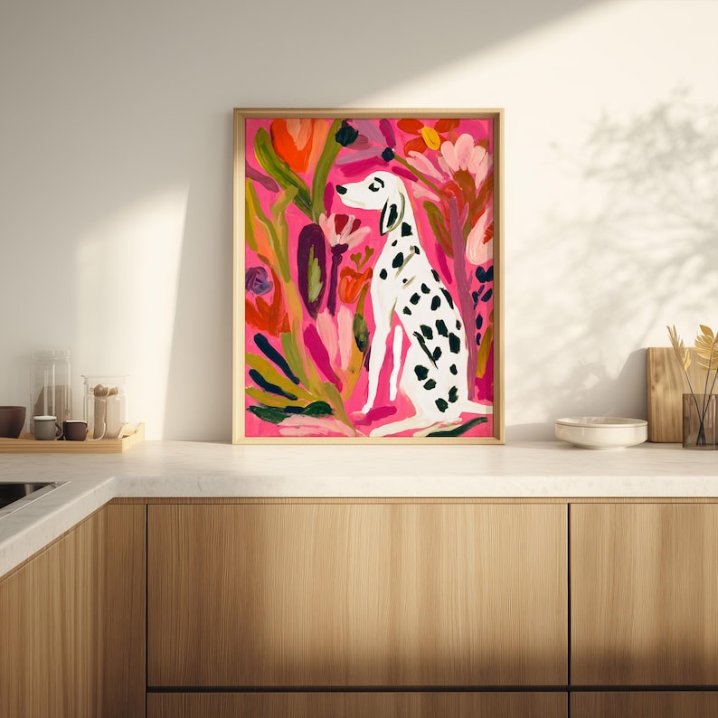 Dalmatian Print, Spotted Dog Wall Art, Colorful Dog Portrait, Dalmatian Owner Gift, Botanical Dog Art, Statement Wall Art, Digital Download image 6