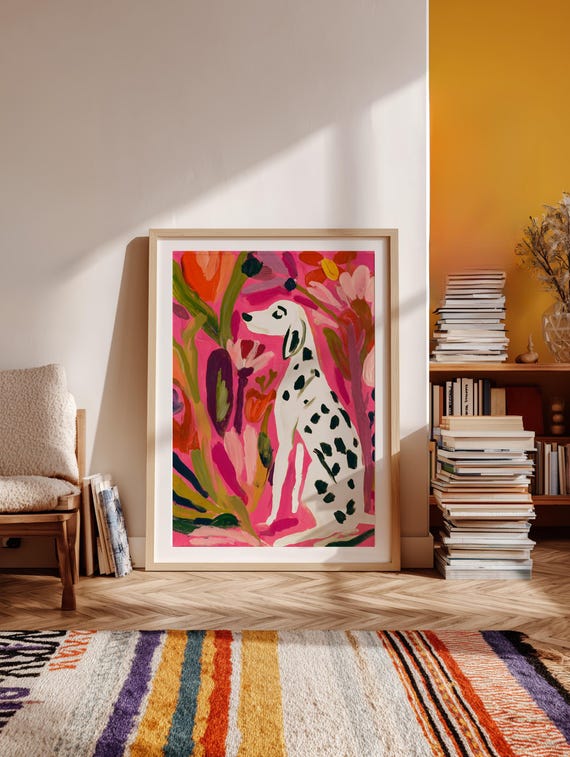 Dalmatian Print, Spotted Dog Wall Art, Colorful Dog Portrait, Dalmatian Owner Gift, Botanical Dog Art, Statement Wall Art, Digital Download