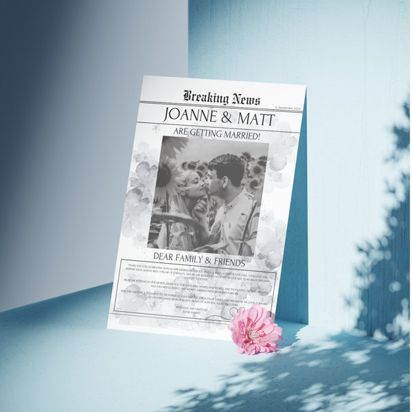 Newspaper Template |Whimsical Wedding Newspaper: Cherished Memories & Playful Romance