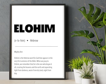 Elohim - Mighty One, Hebrew Bible Words, Maker of the Earth, Minimalist Christian Art Work, Christian Posters, Digital Download