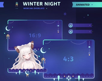 Winter Night: Animated Webcam Border Pack • Festive, Moon, Glowing Theme • Overlay Decoration for Twitch Streams & VTubers