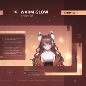 Warm Glow: Animated VTuber Overlay Pack • Minimal, Cozy, Starry Theme • Chatting & Gaming Scenes for Twitch Streams