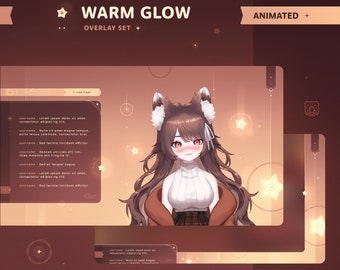 Warm Glow: Animated VTuber Overlay Pack • Minimal, Cozy, Starry Theme • Chatting & Gaming Scenes for Twitch Streams