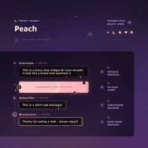 Luna Oscura: Widget de chat • Tema minimalista, estrellado y celestial • Cuadro de chat con pronombres y alertas para transmisiones de Twitch (StreamElements) imagen 6