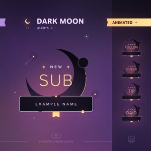 Dark Moon: Animierte Stream-Benachrichtigungen • Minimale, elegante, sternenklare Twitch-Benachrichtigungen