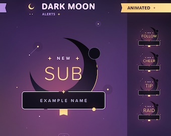Dark Moon: Animated Stream Alerts • Minimal, Starry, Elegant Themed Twitch Notifications
