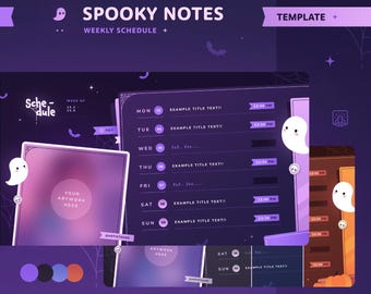 Spooky Notes Stream Schedule: Ghost Halloween Themed Weekly Template for VTubers and Streamers (PSD)