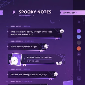 Spooky Notes: Chat Widget • Cute Halloween, Ghost Theme • Chat Box with Pronouns & Alerts for Twitch Streams (StreamElements)