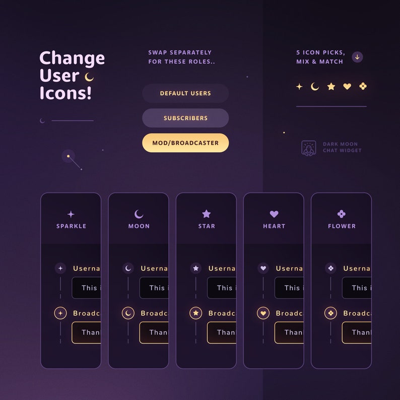 Luna Oscura: Widget de chat • Tema minimalista, estrellado y celestial • Cuadro de chat con pronombres y alertas para transmisiones de Twitch (StreamElements) imagen 3