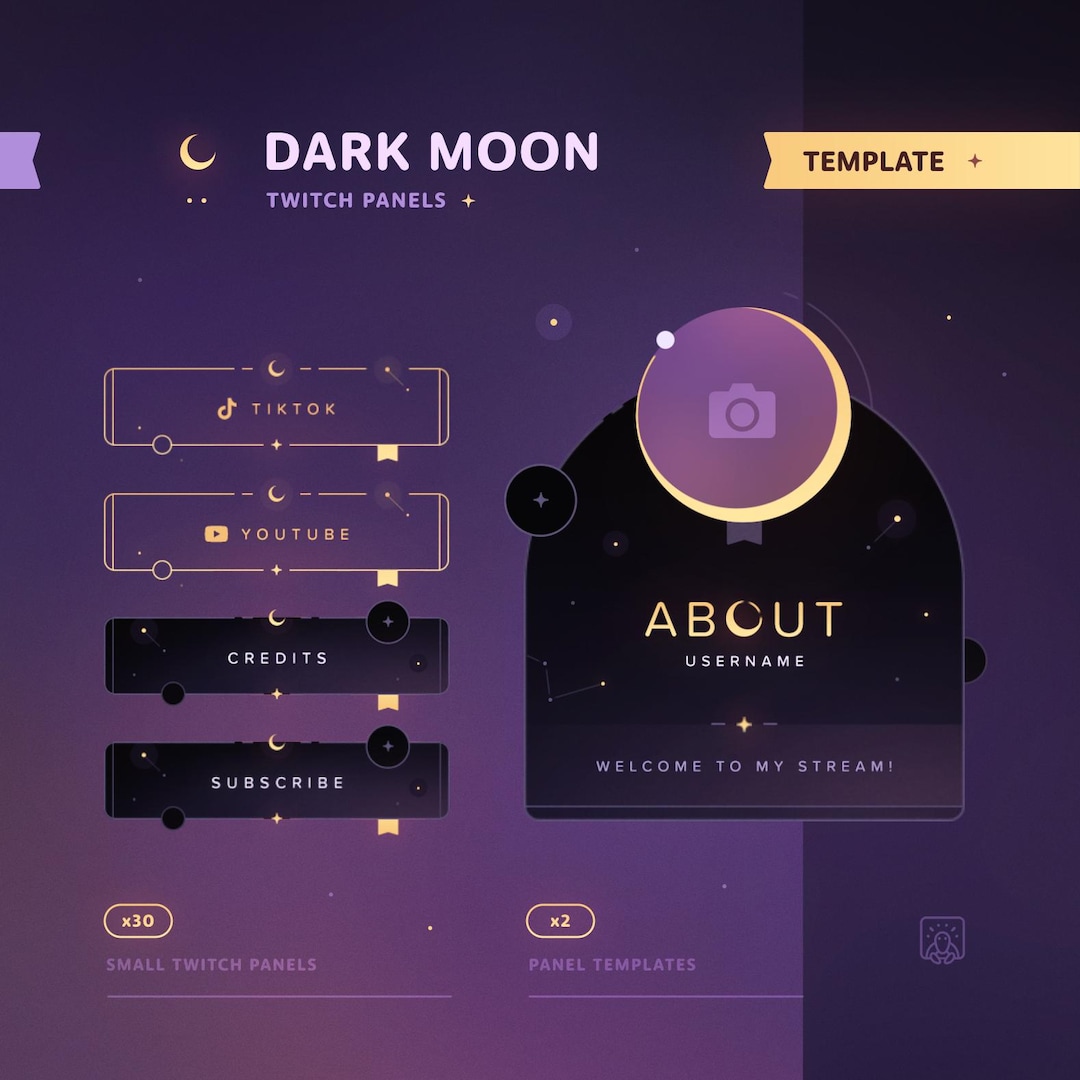 Dark Moon: Twitch Panels • Minimal, Starry, Elegant Theme • Stream ...