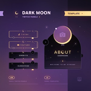 Dark Moon: Twitch Panels • Minimal, Starry, Elegant Theme • Stream Panel Set with Templates