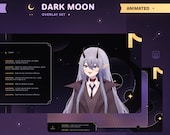 Dark Moon: Animated VTuber Overlay Pack • Minimal, Starry, Elegant Theme • Chatting & Gaming Scenes for Twitch Streams