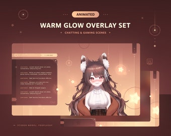 Warm Glow: Animated VTuber Overlay Pack • Minimal, Comfy, Starry Theme • Chatting & Gaming Scenes for Twitch Streams