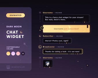 Dark Moon: Chat Widget • Minimal, Starry, Elegant Theme • Chat Box with Pronouns & Alerts for Twitch Streams (StreamElements)