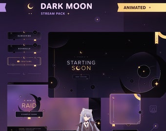 Dark Moon: Animated Stream Pack • Minimal, Starry, Elegant Theme • Overlays, Scenes, Alerts, & Panels for Twitch Streams