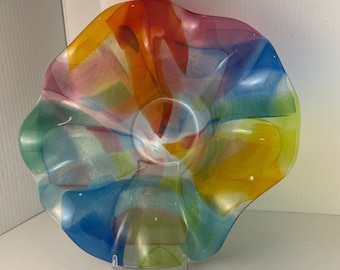 Rainbow Watercolor glass bowl