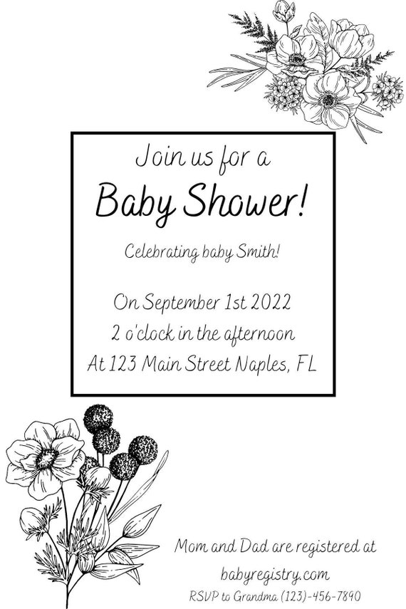 Simple Black and White Baby Shower Invitation Etsy