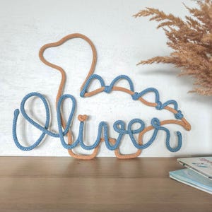 Personalized Dinosaur Name Sign – Knitted Wire Wall Decor for Nursery, Baby Shower Gift, Handmade Rope Art