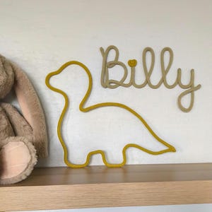 Personalized Dinosaur Name Sign – Knitted Wire Wall Decor for Nursery, Baby Shower Gift, Handmade Rope Art