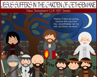 Jesus Suffers in the Garden of Gethsemane, New Testament Clip Art, Bible Clip Art, PNG Files, Luke 22, John 18, Mark 14, John 18