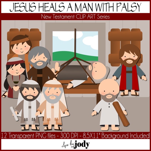 Jesus Heals a Man with Palsy, New Testament Clip Art, Bible Clip Art, PNG Files, Mark 2, Luke 5