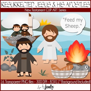Resurrected Jesus and His Apostles, New Testament Clip Art, Bible Clip Art, PNG Files, John 20-21, Acts 1