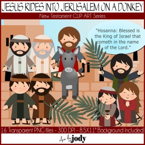 Jesus Rides into Jerusalem on a Donkey, New Testament Clip Art, Bible Clip Art, PNG Files, Matthew 21, Mark 11, Luke 19, John 12