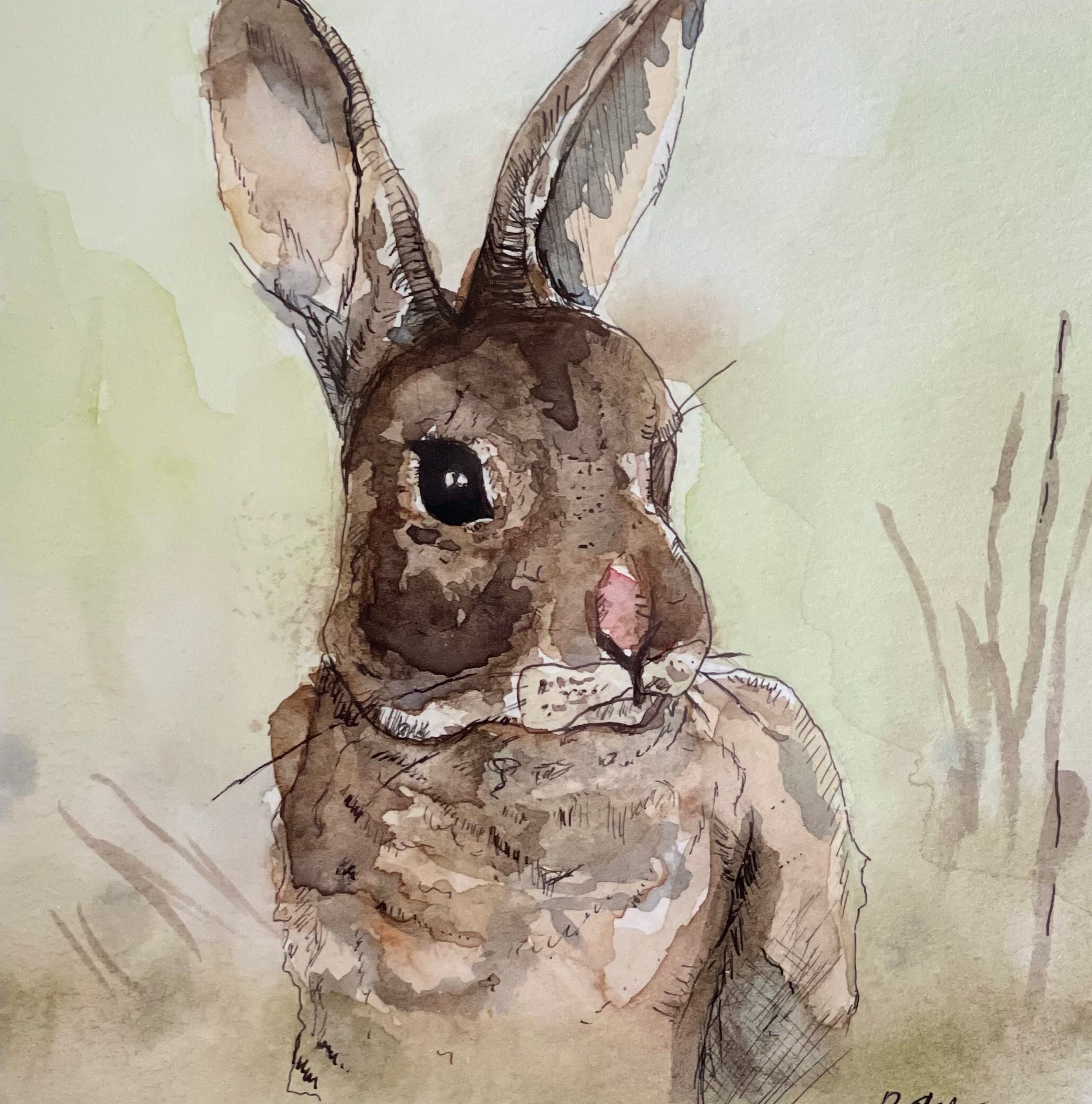 Watercolor Bunny Rabbit Nursery Bunny in Field - Etsy