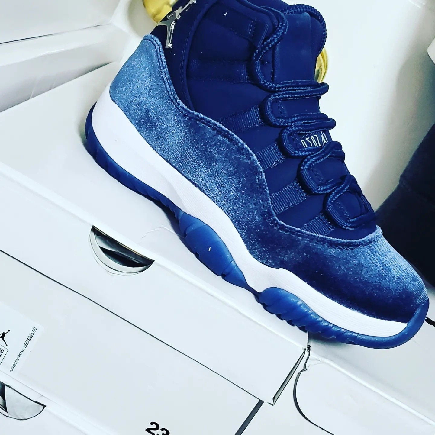 Buy Jordans Midnight Navy 11s Blue Velvet and Chrome Part of the Online in  India - Etsy