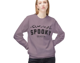 Sweatshirt mit Gruselmotiv | Halloween-Fledermäuse, Collegebogen-Schriftzug