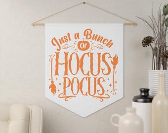 Wimpelkette „Nur ein Haufen Hokuspokus“ | Halloween-Hexenbanner | Weiß