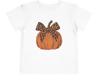 Leopard Bow Pumpkin Toddler Tee | Fall Halloween Pumpkin Shirt