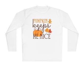 Pumpkin Keeps Me Nice Long Sleeve Tee | Fall Pumpkin Leaves Shirt