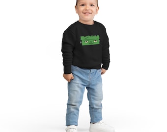 Grünes Frankenstein-Gesicht-Sweatshirt für Kleinkinder | Verspieltes Monster-Halloween-Kostüm