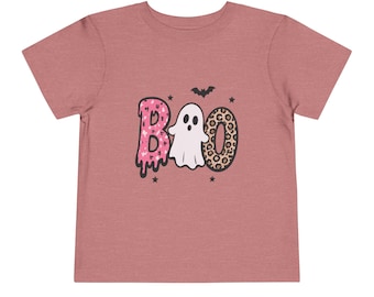 Pink Leopard BOO Ghost Toddler Tee | Halloween Kids Shirt