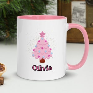 Gepersonaliseerde kerst familie mokken, kerstboom & naam, aangepaste kerst mok, kerstavond doos of kous vuller