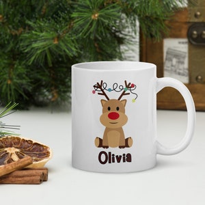 Gepersonaliseerde kerst familie mokken met rendier &naam, aangepaste kerst mok, kerstavond doos of kous vuller
