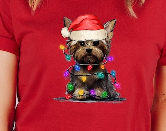 Yorkshire Terrier Christmas Tree Lights Shirt, Yorkie Christmas Shirt, Yorkshire Terrier Christmas Sweatshirt, Yorkie Lover Xmas Shirt