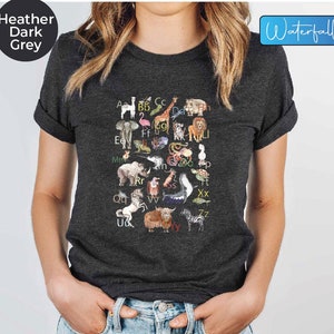 Forest Animal Alphabet Shirt, Alphabet Animal Tee, Wild Animal Shirts, Animal Lover Shirt, Safari T Shirt, Wild Life Shirts, Animals Tee