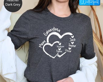 Custom Family Heart Shirt, Custom Mom Grandma Tshirt, Custom Grandma Gift Shirt, Mom Heart Tshirt, Personalized Grandma Mom Gift Tshirts