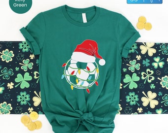 Christmas Soccer Ball Lights Santa Shirt, Soccer Santa Shirt, Santa Hat Shirt, Cute Football Santa Christmas Shirt, Christmas Soccer Tee