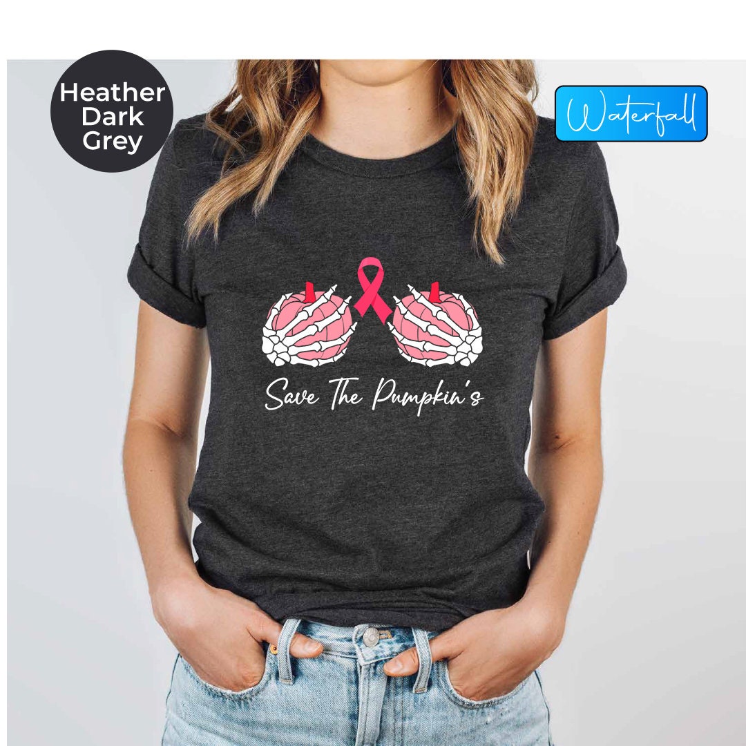 Discover Halloween Breast Cancer Awareness Pumpking Shirts, Pink Ribbon Halloween Tee,Save The Pumpkin Halloween Shirt,Pink Ribbon Shirt,Gift For Her