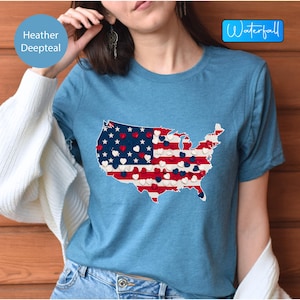 Chemises carte américaine 4 juillet, t-shirts drapeau américain bleu blanc rouge, cadeau 4 juillet t-shirts américains, carte patriotique des Etats-Unis, t-shirt Etats-Unis 4 juillet