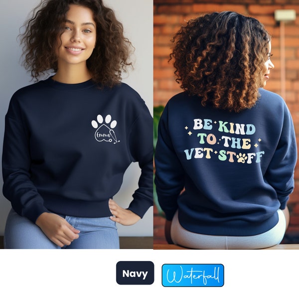 Custom Vet Tech Dog Paw Pocket Print Sweatshirt, Personalized Be Kind To Vet Staff Two Sided Sweatshirt, Vet Tech Gift Pocket Sweatshirt