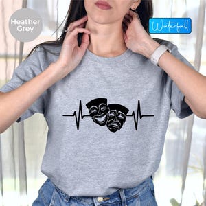 Theater Masks Heartbeat Shirt, Theater Lover Shirt, Drama Masks T-shirt, Theater Mask Tee, Theater Love Shirt, Acting Masks Shirt, Actor Tee