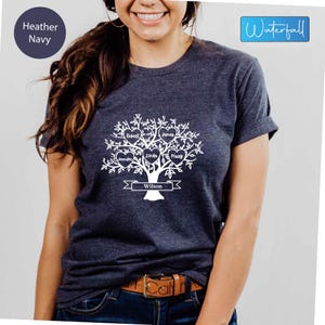 Camiseta personalizada con árbol genealógico y corazón: recuerdo de reunión personalizado